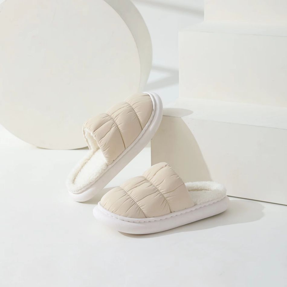 Minimalist Solid Ruched Thermal Lined Bedroom Slippers White