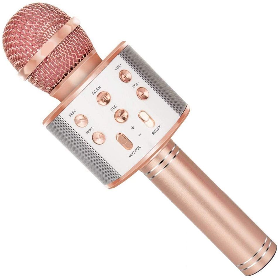 Wireless Bluetooth Karaoke Microphone Portable Handheld Mic Speaker with Remix FM Radio Birthday Gift for Kids Girls Boys Rose Gold big image 3