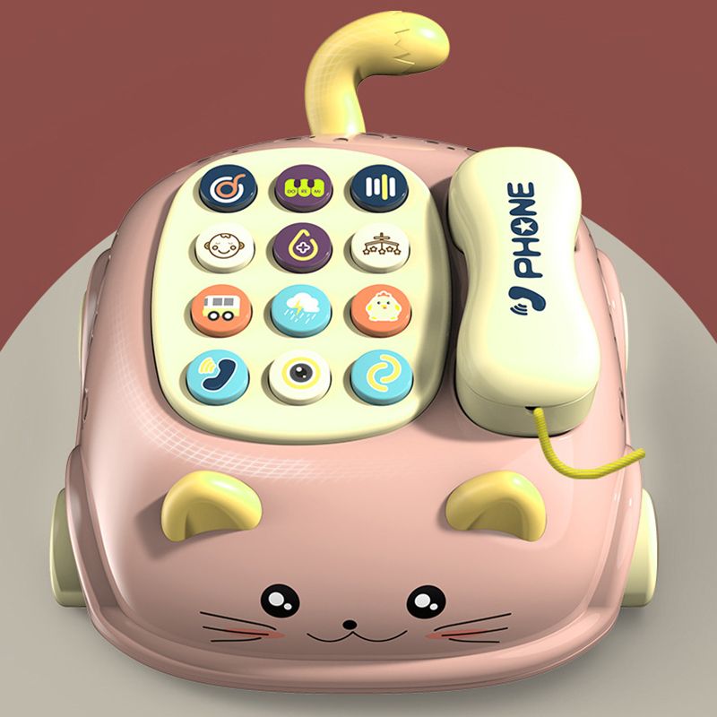 Kids Telephone Toy Baby Early Education Light Music Toy Emulated Montessori Phone Toy Simulated Landline Drag Pink big image 5