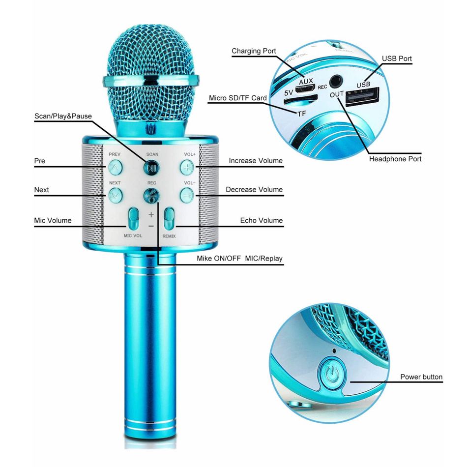 Wireless Bluetooth Karaoke Microphone Portable Handheld Mic Speaker with Remix FM Radio Birthday Gift for Kids Girls Boys Rose Gold