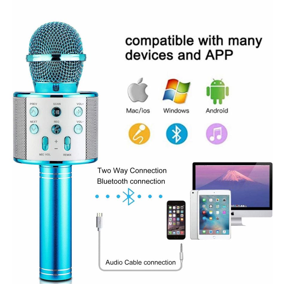 Wireless Bluetooth Karaoke Microphone Portable Handheld Mic Speaker with Remix FM Radio Birthday Gift for Kids Girls Boys Rose Gold big image 7