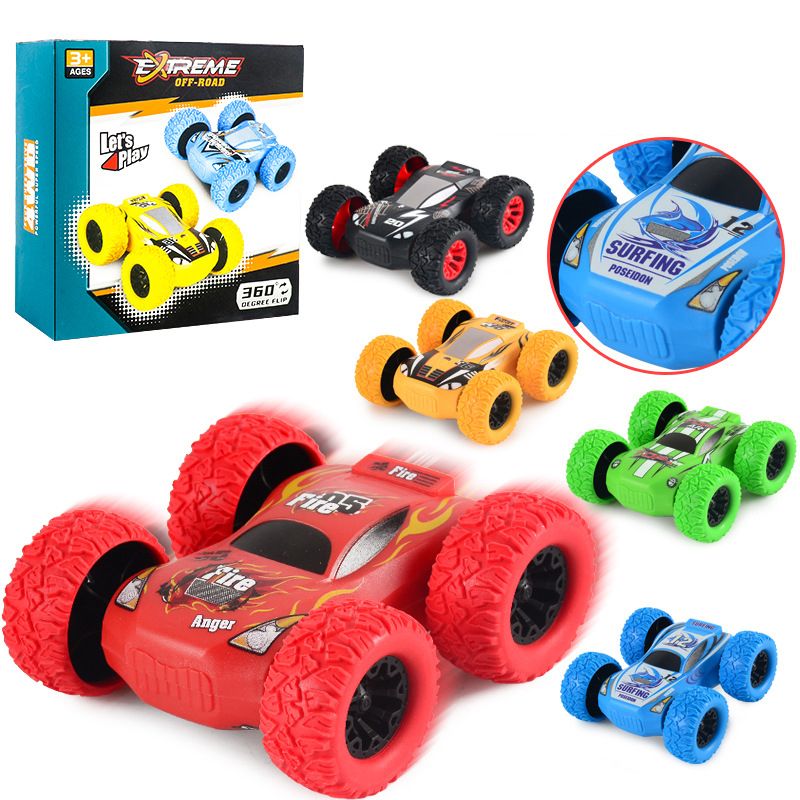 Kids Toy Pull Back Car Double-Sided Friction Powered Flips Inertia Big Tire 4WD Car Off-Road Vehicle Children Toy Gifts Green big image 2
