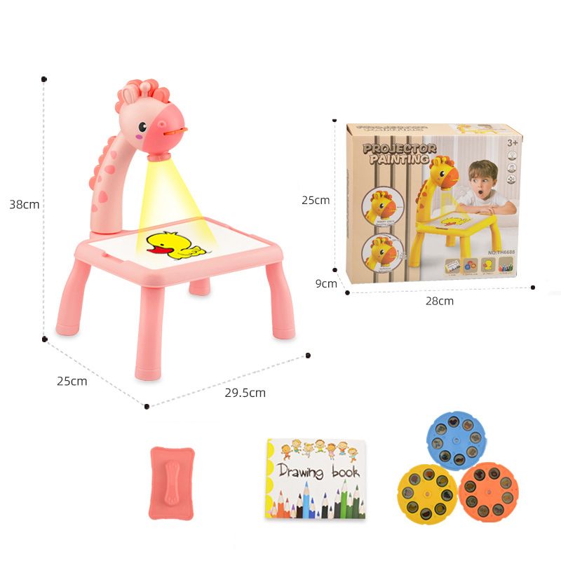 Kids Drawing Projector with Music Projection Painting Board Set Doodle Board Table Child Drawing Playset Educational Toys (Without Color Pen) Pink