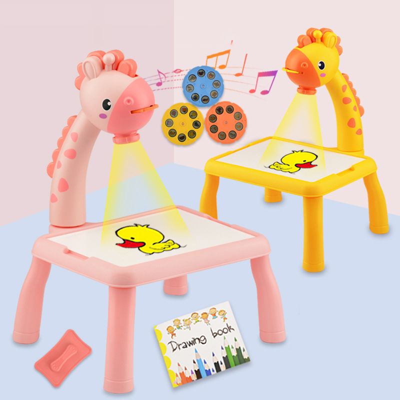 Kids Drawing Projector with Music Projection Painting Board Set Doodle Board Table Child Drawing Playset Educational Toys (Without Color Pen) Pink big image 3
