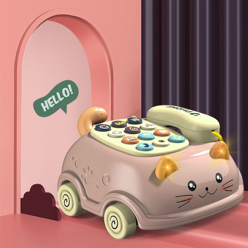 Kids Telephone Toy Baby Early Education Light Music Toy Emulated Montessori Phone Toy Simulated Landline Drag Pink big image 6