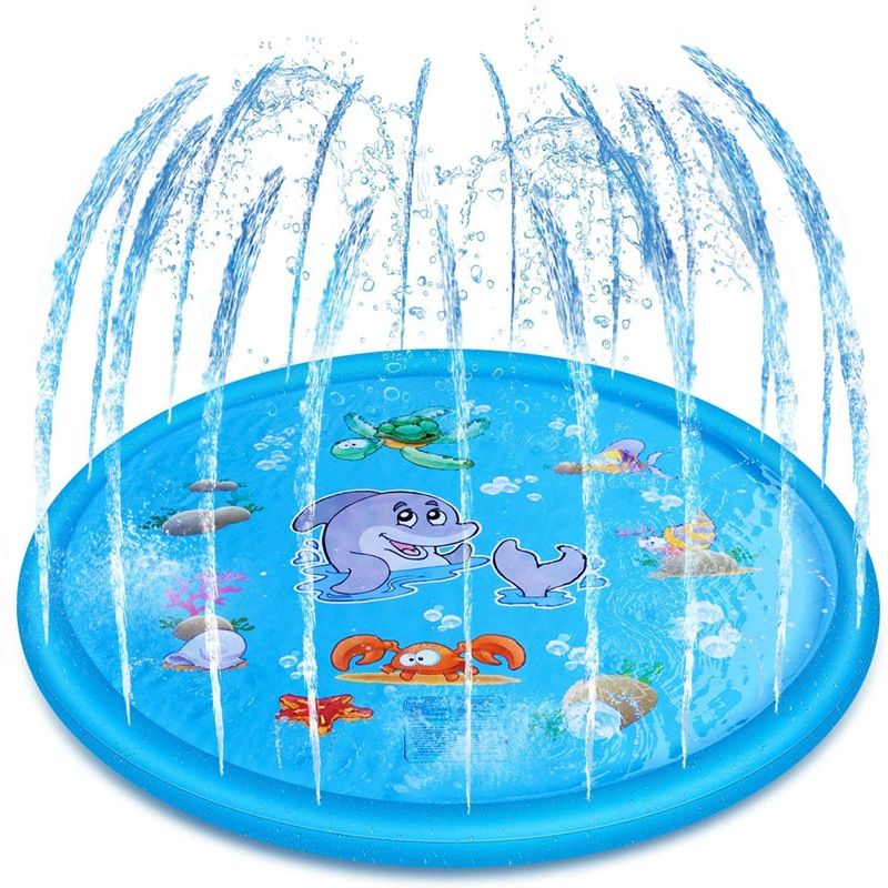 Almofada de respingo para crianças golfinho animais oceânicos padrão spray de água tapete de jogo aspersor piscina rasa água ao ar livre brinquedos de verão Azul big image 1