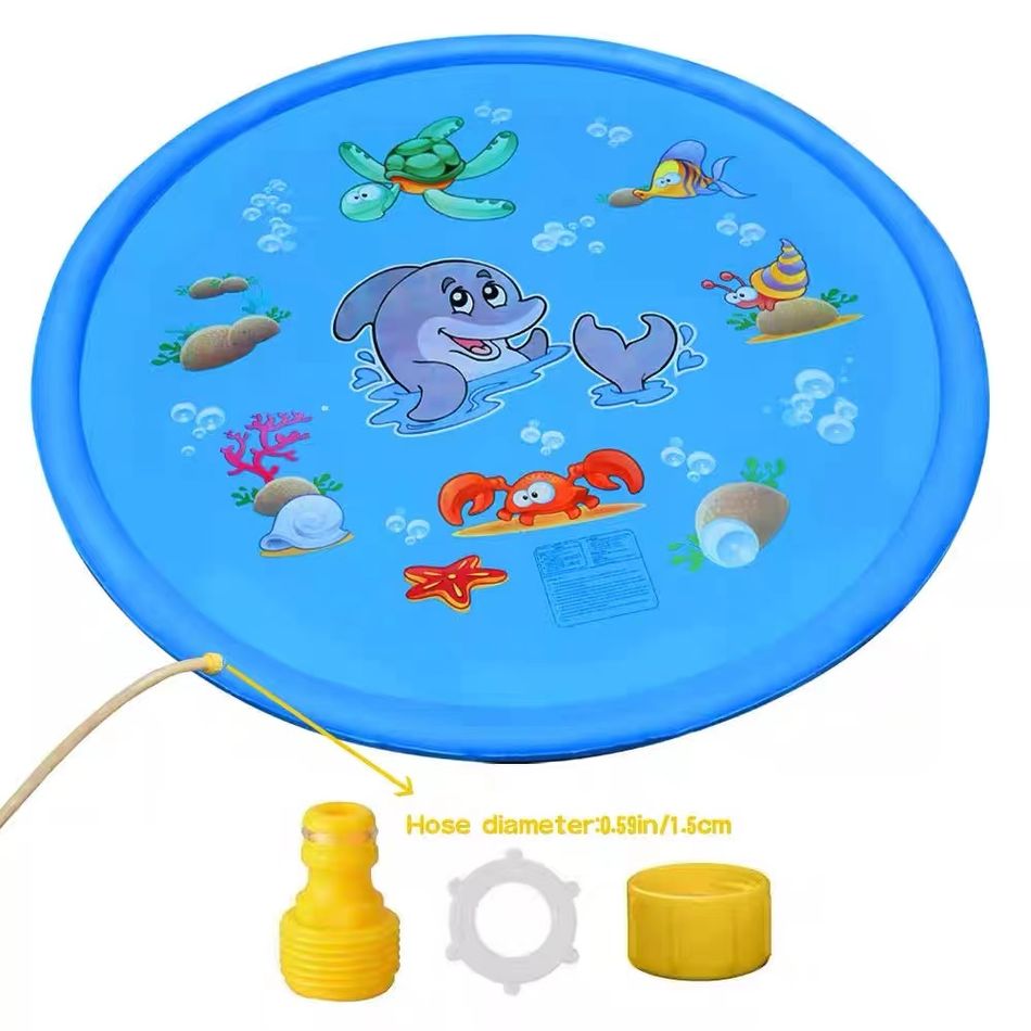 Kids Splash Pad Dolphin Ocean Animals Pattern Water Spray Play Mat Sprinkler Wading Pool Outdoor Water Summer Toys Blue big image 4