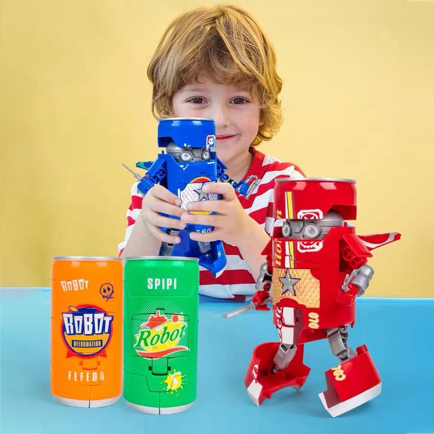 Deformed Soda Robot Warrior Model Beverage Can Deformation Toy Kids Educational Toys Gift Green big image 2