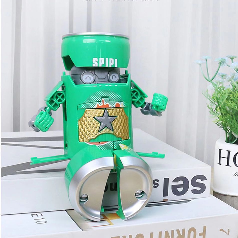 Deformed Soda Robot Warrior Model Beverage Can Deformation Toy Kids Educational Toys Gift Green big image 3