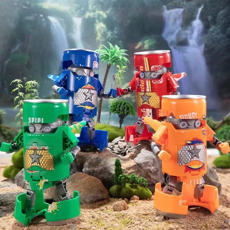 Deformed Soda Robot Warrior Model Beverage Can Deformation Toy Kids Educational Toys Gift Green big image 4