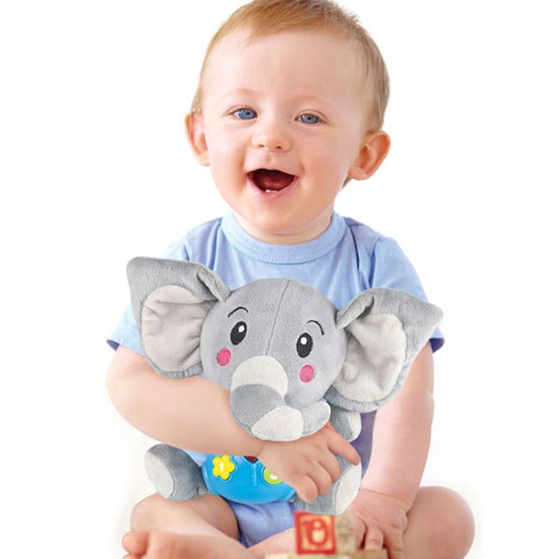 لعبة طفل القطيفة المهدئة آلة الصوت المحشوة على شكل فيل سبات رفاقا مساعدة على النوم للأطفال الرضع اللون الرمادي