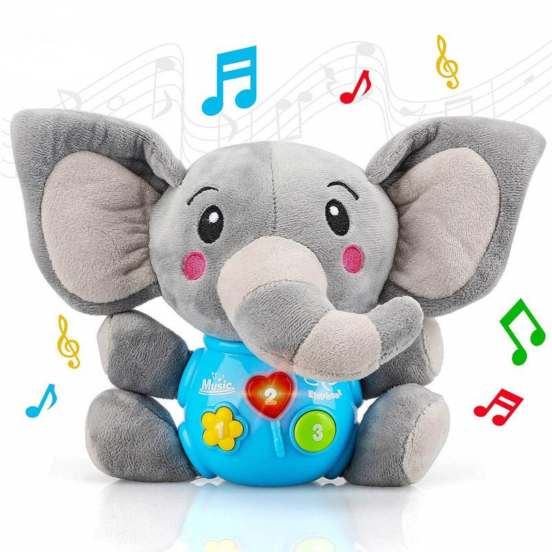 لعبة طفل القطيفة المهدئة آلة الصوت المحشوة على شكل فيل سبات رفاقا مساعدة على النوم للأطفال الرضع اللون الرمادي big image 3