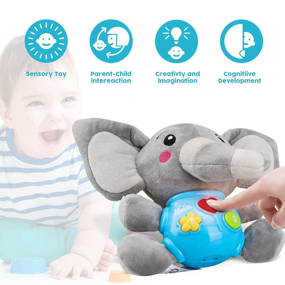 Brinquedo de pelúcia para bebê máquina de som calmante bicho de pelúcia elefante camaradas ajuda para dormir para bebês crianças Cinzento big image 4