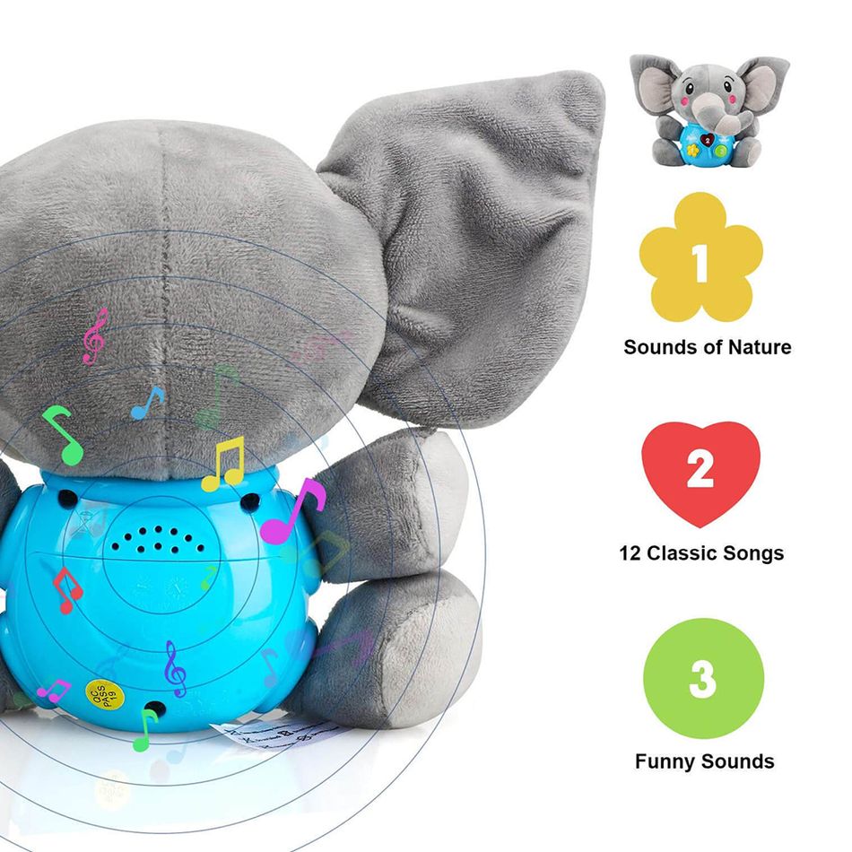 Baby Plush Toy Soothing Sound Machine Stuffed Animal Elephant Slumber Buddies Sleep Aid for Babies Kids Grey big image 5