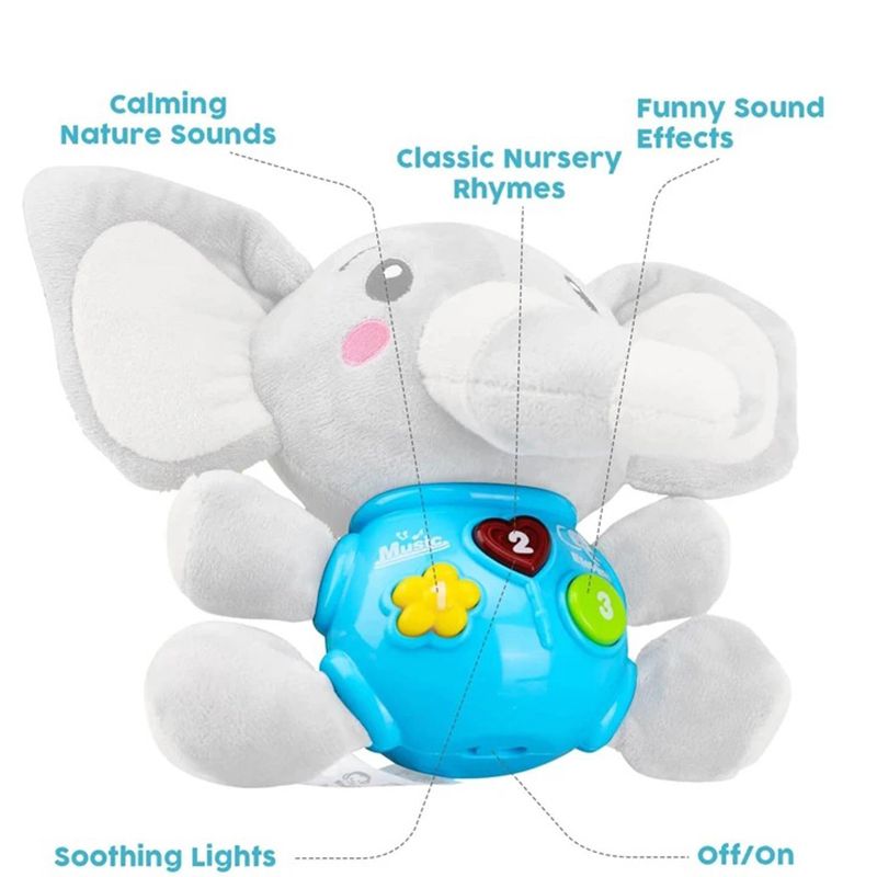 Brinquedo de pelúcia para bebê máquina de som calmante bicho de pelúcia elefante camaradas ajuda para dormir para bebês crianças Cinzento