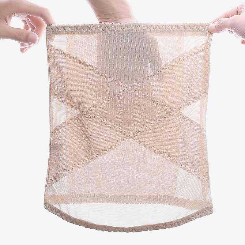 Women Waist Trainer Belt Thin Breathable Mesh Criss Cross Elastic Belly Belt Beige big image 1