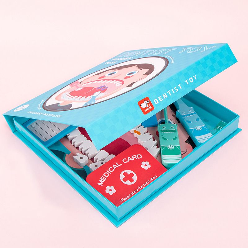 Wooden Dentist Toys Children's Oral Dentistry Toy Dentist Role Pretend Play Toys Kit Medical Educational Toys Set Blue big image 2