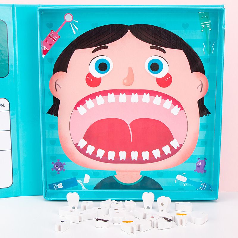 Wooden Dentist Toys Children's Oral Dentistry Toy Dentist Role Pretend Play Toys Kit Medical Educational Toys Set Blue big image 4