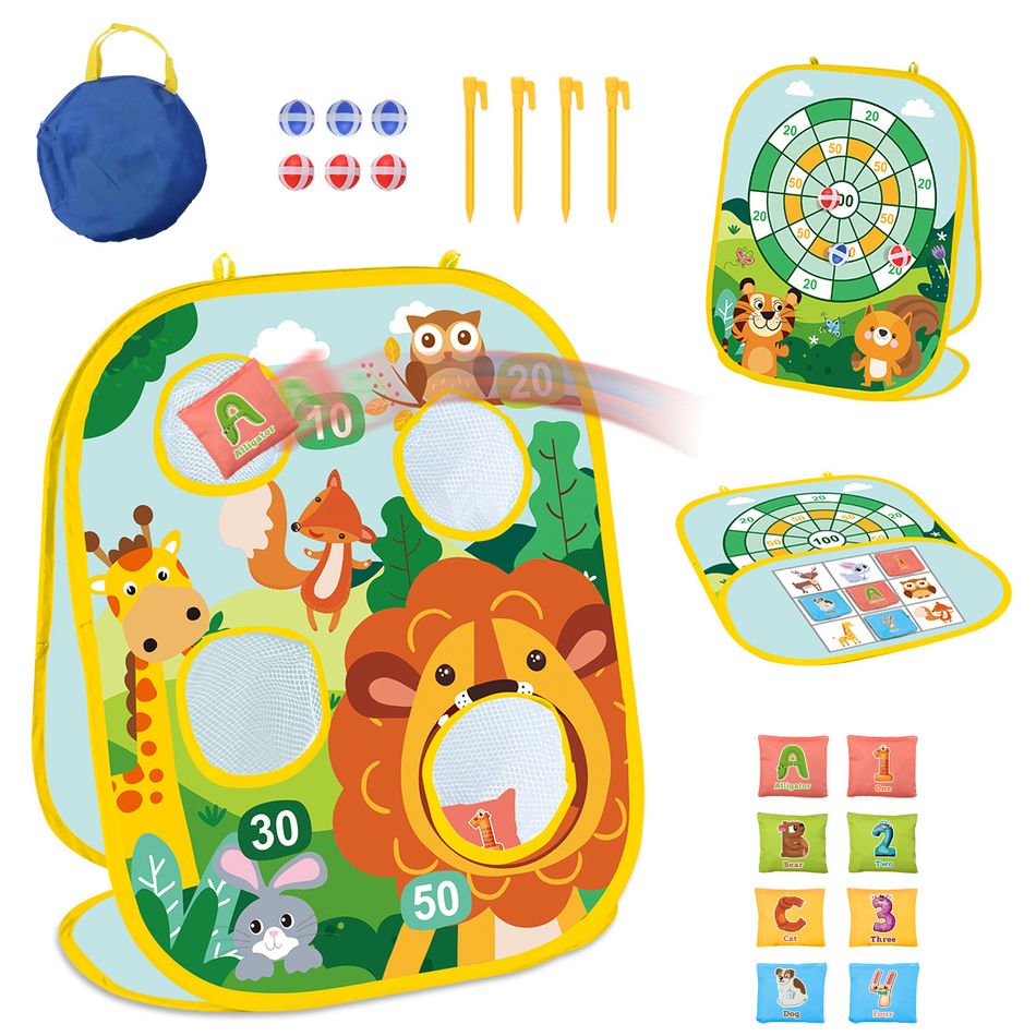 3 in 1 Bean Bag Toss Game Toy Kids Foldable Cornhole Board Games Outdoor Indoor Yard Backyard Toys Orange big image 2