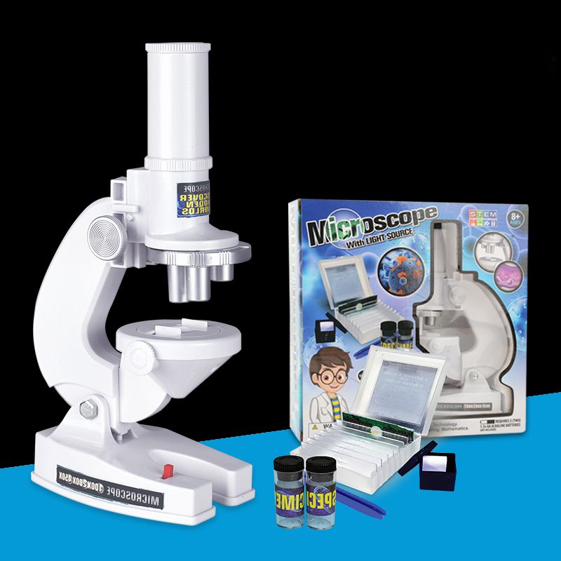 مجموعة مجهر علوم الأطفال عالية الدقة 100x ، 200x ، 450x ، ألعاب تعليمية علمية للأطفال أبيض big image 2