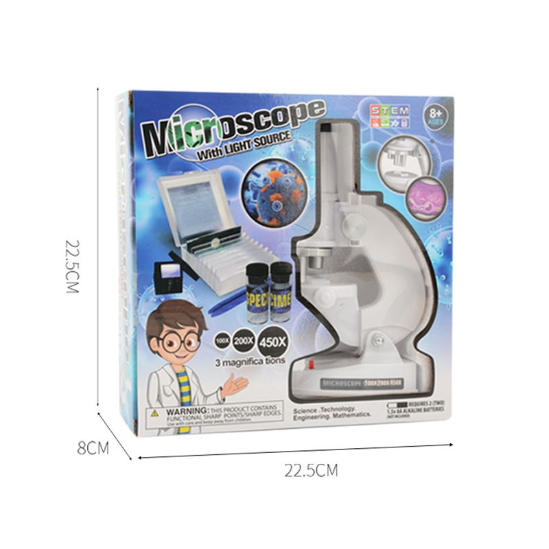 Microscópio infantil hd 100x, 200x, 450x ampliação kit de microscópio científico ciência brinquedos educativos para crianças educação infantil Branco