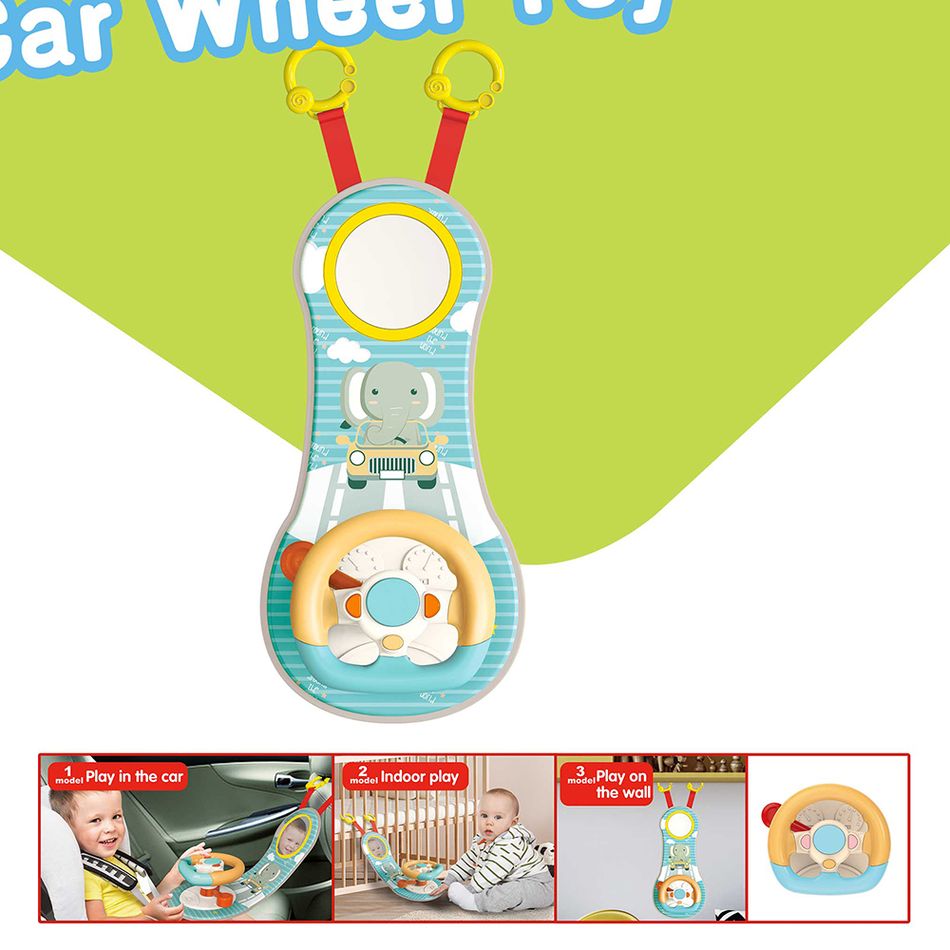 Baby Car Seat Toys with Mirror Infants Toddlers Interactive Carseat Toys Steering Wheel Toys Turquoise big image 3