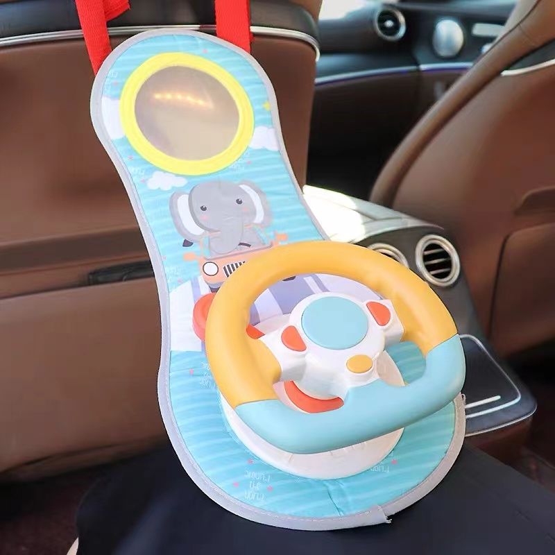 Baby Car Seat Toys with Mirror Infants Toddlers Interactive Carseat Toys Steering Wheel Toys Turquoise big image 4