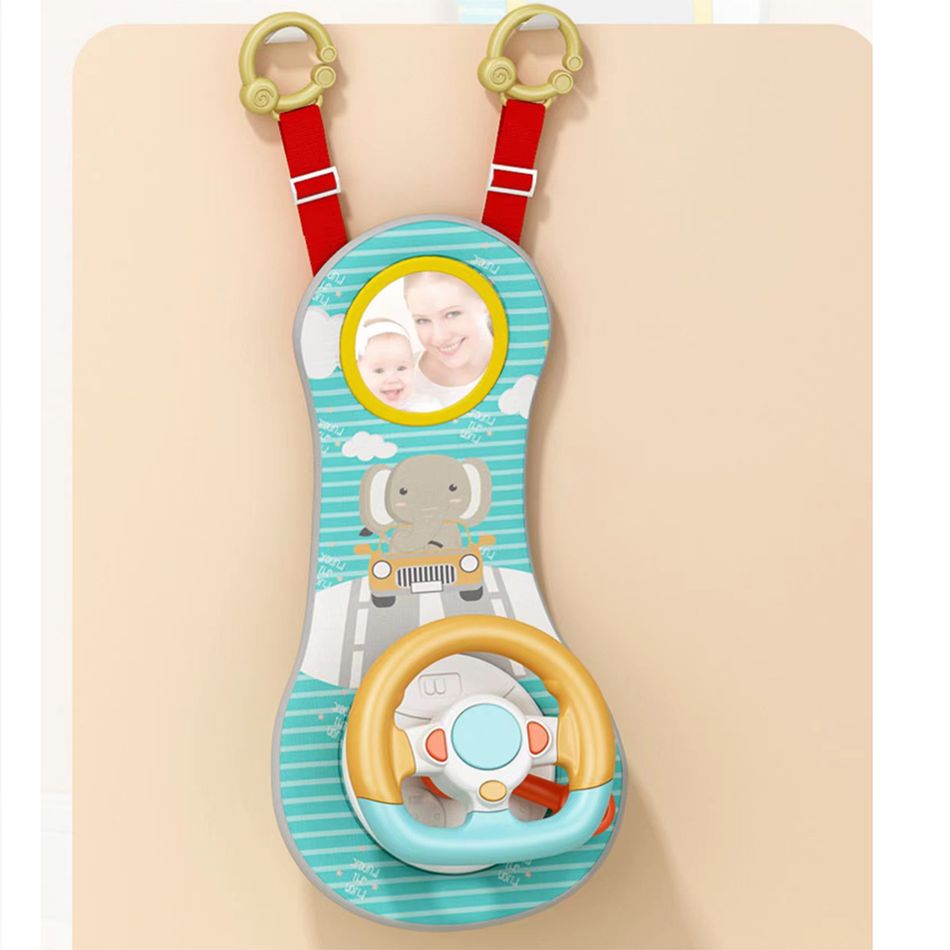 Baby Car Seat Toys with Mirror Infants Toddlers Interactive Carseat Toys Steering Wheel Toys Turquoise big image 5