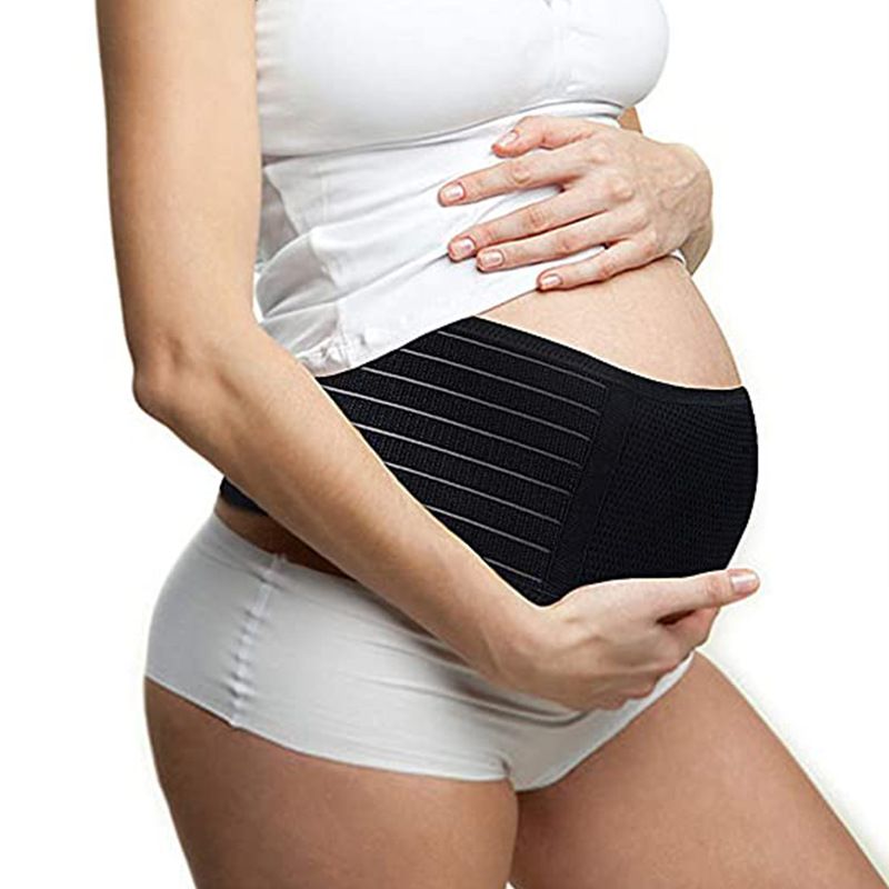 Maternity Belly Band Pregnancy Belly Support Band for Abdomen Pelvic Waist Back Pain Adjustable Maternity Belt Black big image 4