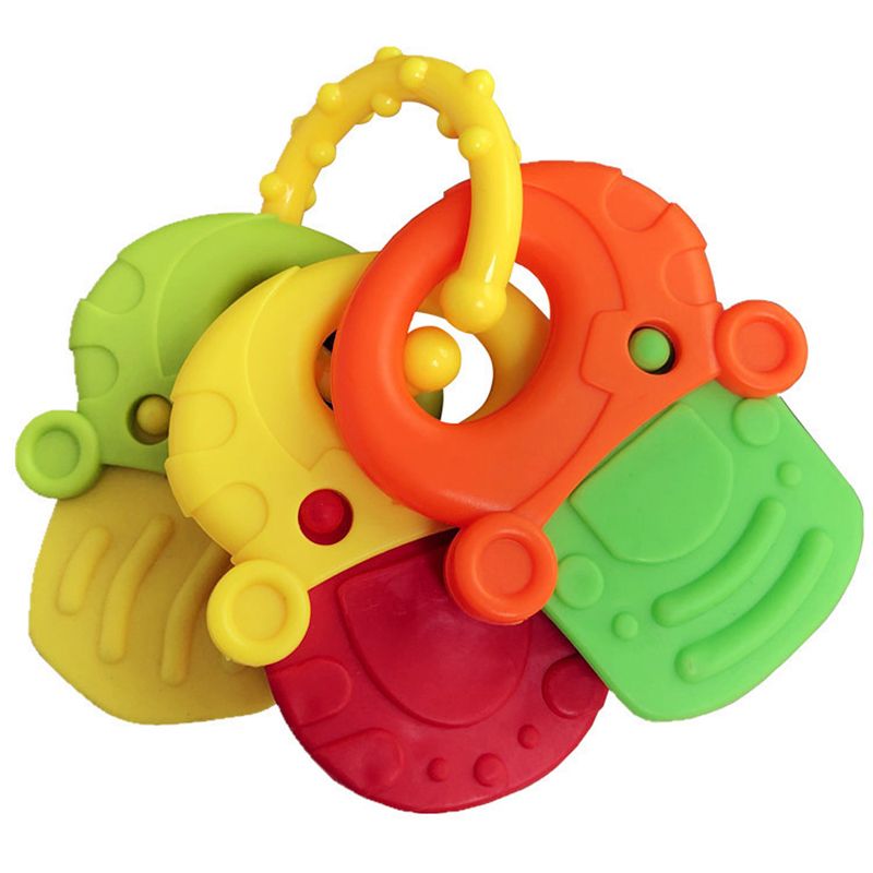 Baby Teether Fruit Shape Baby Teethers with Rattle Infant Teething Toys Red big image 1