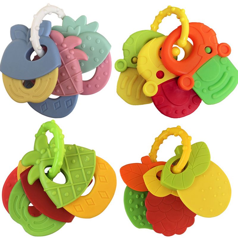 Baby Teether Fruit Shape Baby Teethers with Rattle Infant Teething Toys Red big image 3
