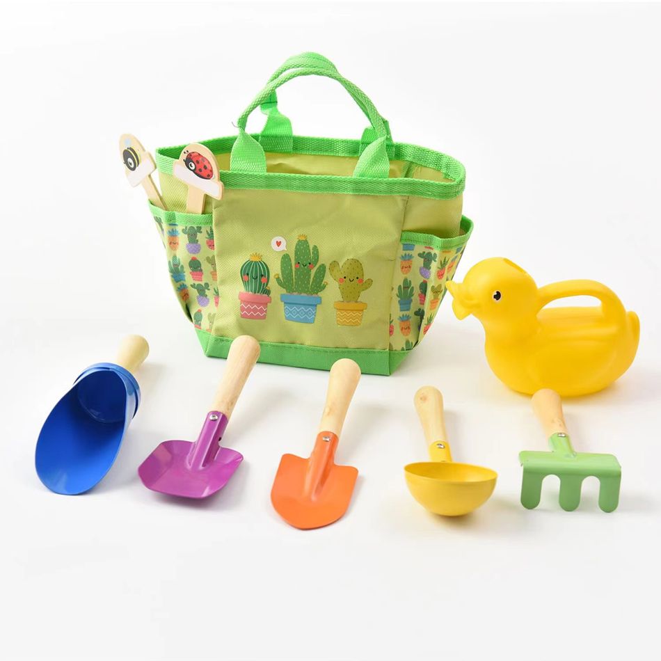 9-pack Kids Beach Sand Toy Set Rake & Shovel & Kettle Beach Toys Kit with Storage Bag for Toddlers Kids Outdoor Play Gift Green big image 2