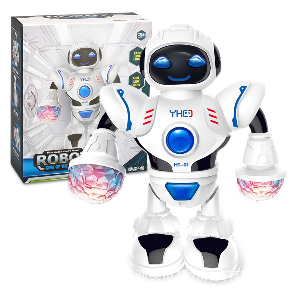 robô dançando brinquedos de robô andando no espaço com luzes led piscando e música Branco big image 1
