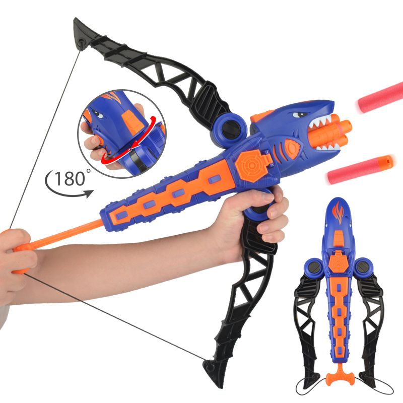 Shark Bow and Arrow Set Launcher Toy Gun with EVA Soft Bullet & Sound Effect for Indoor Outdoor Games Blue big image 2