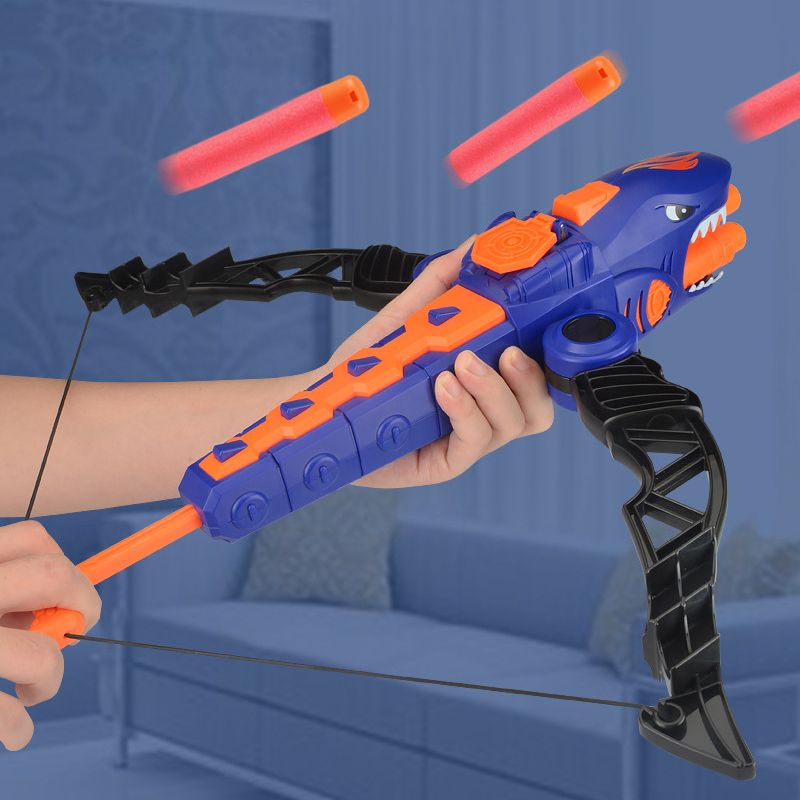 Shark Bow and Arrow Set Launcher Toy Gun with EVA Soft Bullet & Sound Effect for Indoor Outdoor Games Blue big image 3