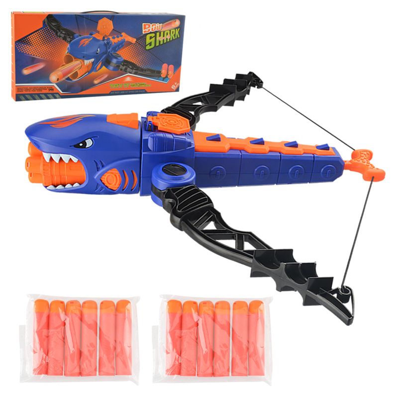 Shark Bow and Arrow Set Launcher Toy Gun with EVA Soft Bullet & Sound Effect for Indoor Outdoor Games Blue big image 1