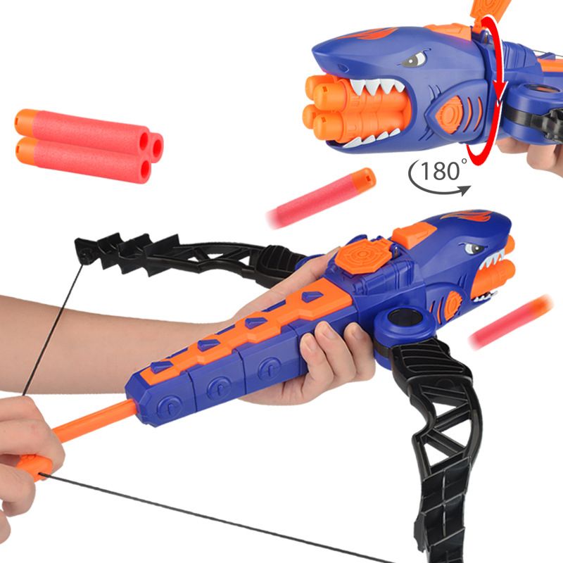 Shark Bow and Arrow Set Launcher Toy Gun with EVA Soft Bullet & Sound Effect for Indoor Outdoor Games Blue big image 6