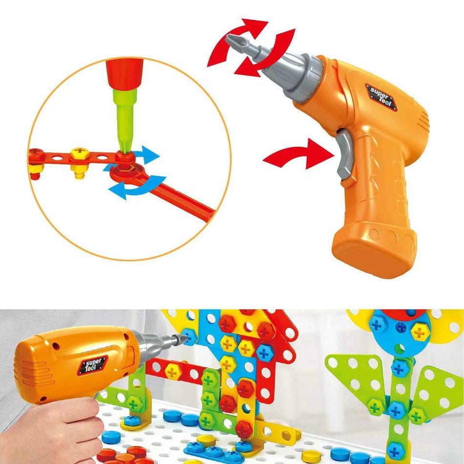 Drilling Screw Creative Mosaic Drill Set Electric Drill Puzzle Toy Assembly DIY Engineering Blocks Building Peg Board Set Color block big image 3