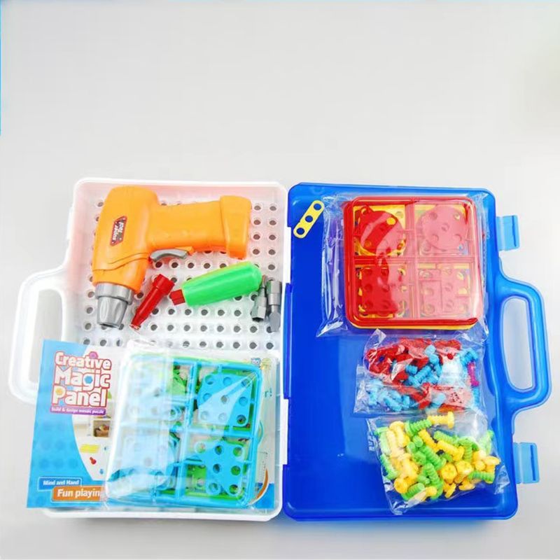 Drilling Screw Creative Mosaic Drill Set Electric Drill Puzzle Toy Assembly DIY Engineering Blocks Building Peg Board Set Color block big image 5
