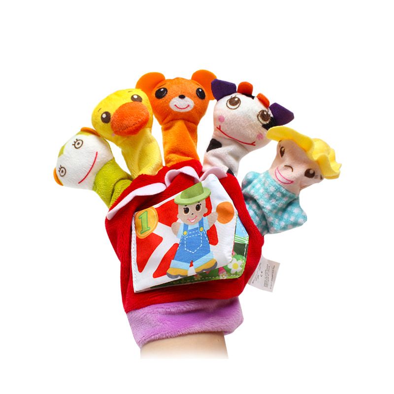 Baby Cartoon Animal Finger Puppet Cloth Book with Sound Paper Early Education Parent-Child Interactive Toys Red