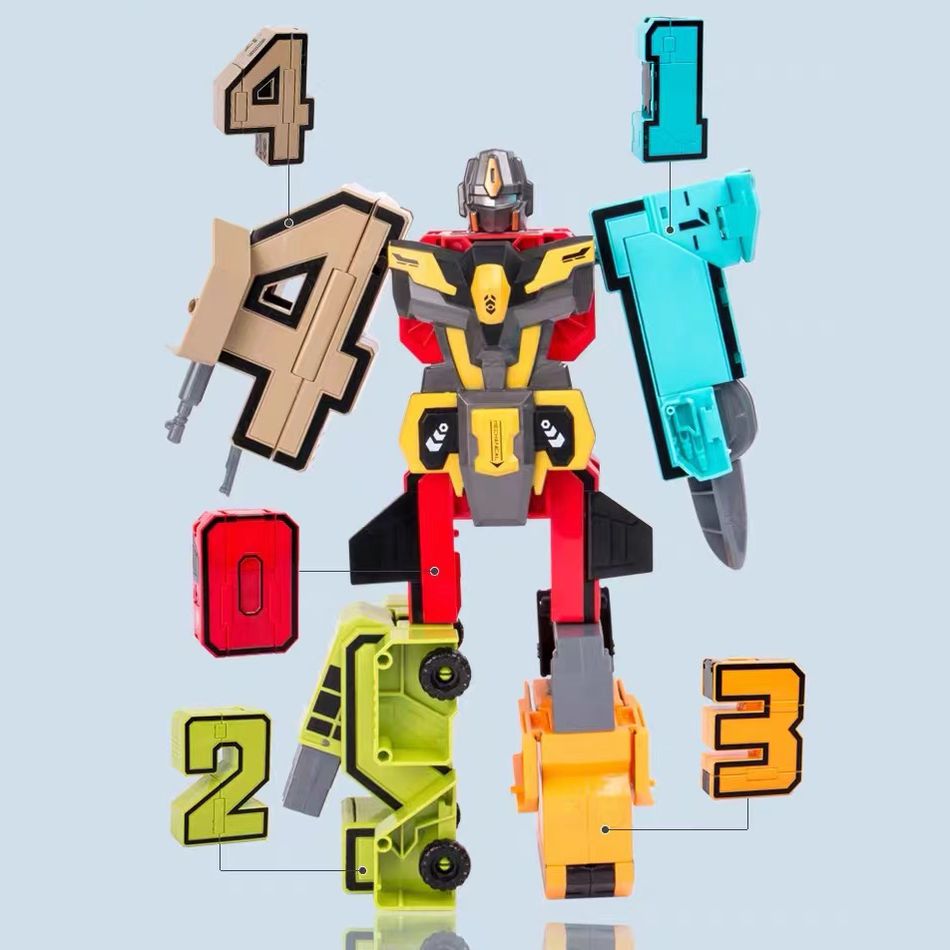 Creative Number Assembling Building Blocks Action Figure Robots Transformation Transportation Car Deform Number Math Toys Turquoise big image 6