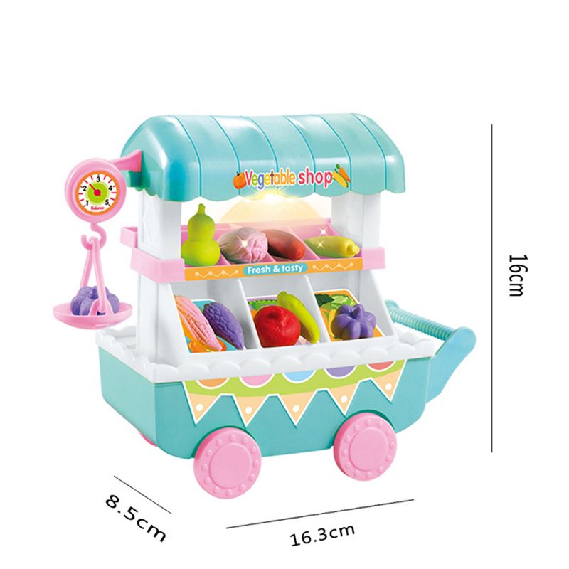 Kids Toy Role Play Mini Vegetables Fruit Shop Cart with Light Music Pretend Kitchen Toy Turquoise big image 6