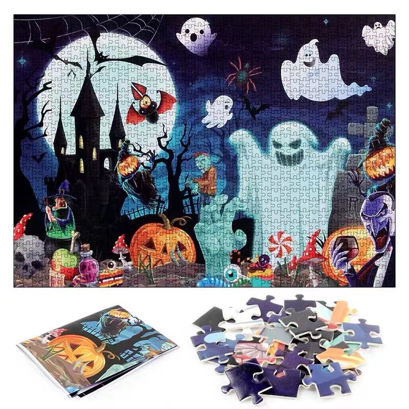 1000Pcs Halloween Gloomy Castle Jigsaw Puzzle Halloween Haunted House Party Puzzle for Kids Adults Color-A big image 4
