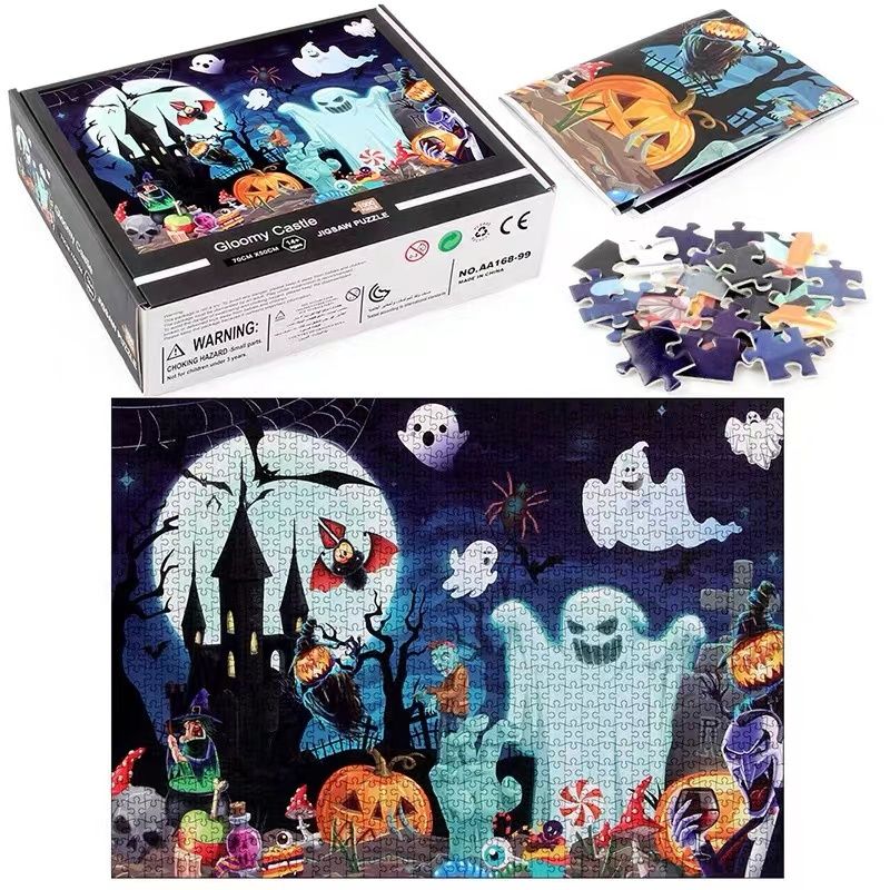 1000Pcs Halloween Gloomy Castle Jigsaw Puzzle Halloween Haunted House Party Puzzle for Kids Adults Color-A big image 5