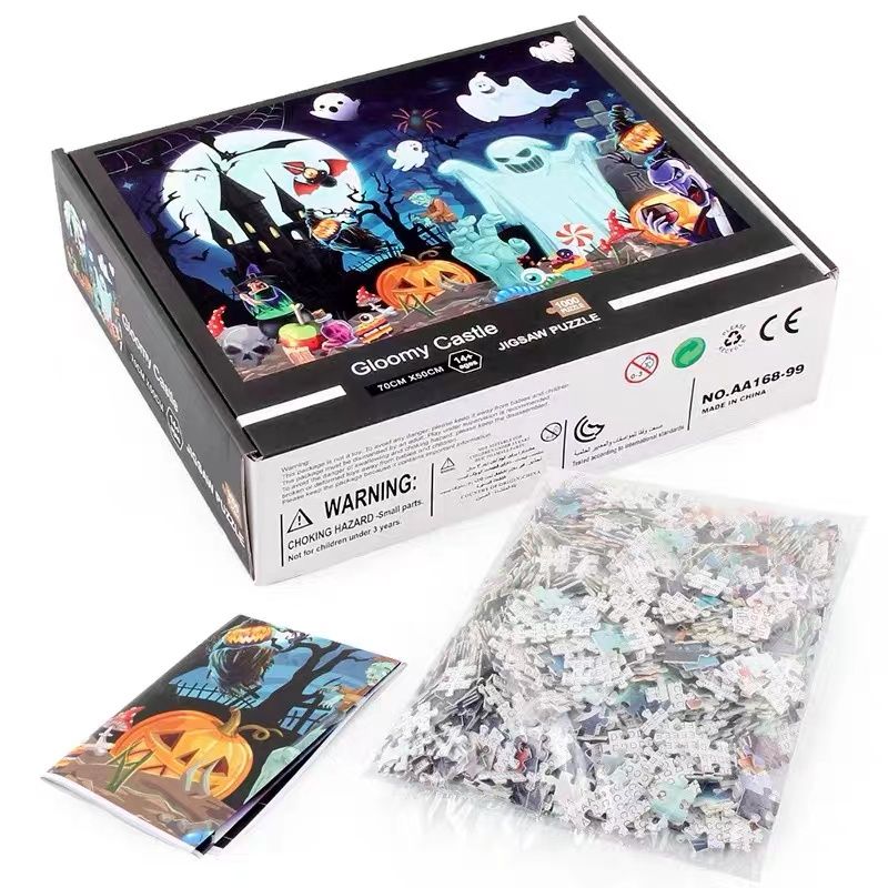 1000Pcs Halloween Gloomy Castle Jigsaw Puzzle Halloween Haunted House Party Puzzle for Kids Adults Color-A big image 6