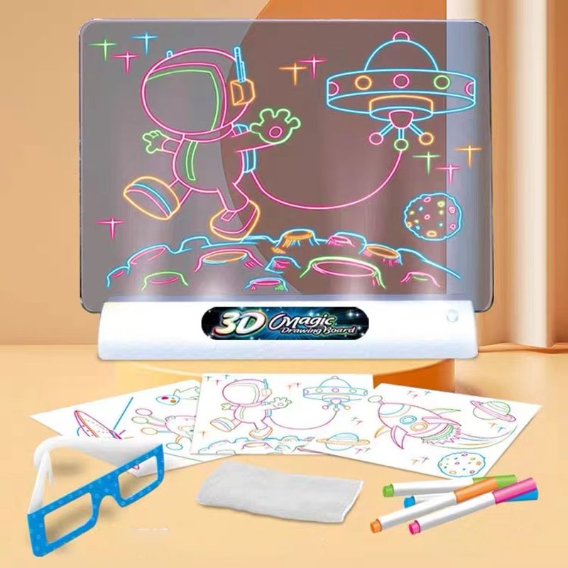 مجموعة لوحة رسم ثلاثية الأبعاد من ماجيك لوحة رسم بإضاءة ليد للأطفال لوحة جرافيتي ألعاب تعليمية اللون- أ