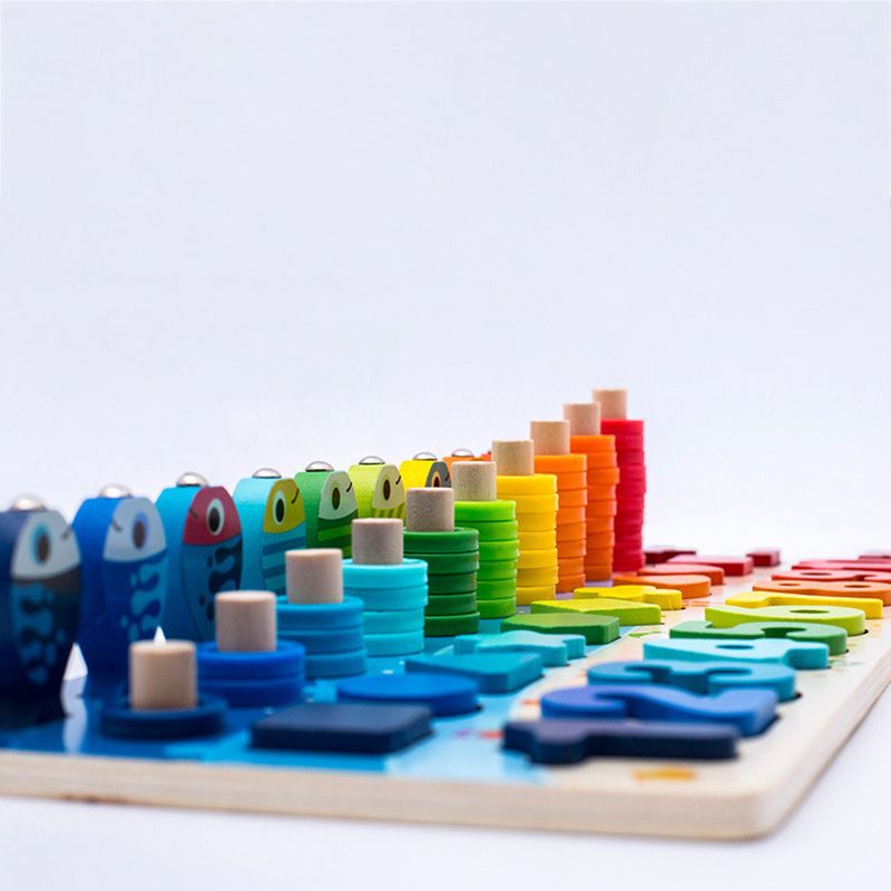 madeira montessori número de pesca bloco de construção placa logarítmica pré-escolar brinquedos de aprendizagem educacional Multicolorido big image 5