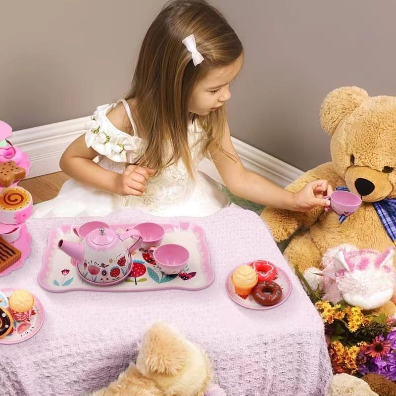 26Pcs Pink Tea Party Set for Little Girls Afternoon Tea Time Playset with Carrying Case Pink big image 2