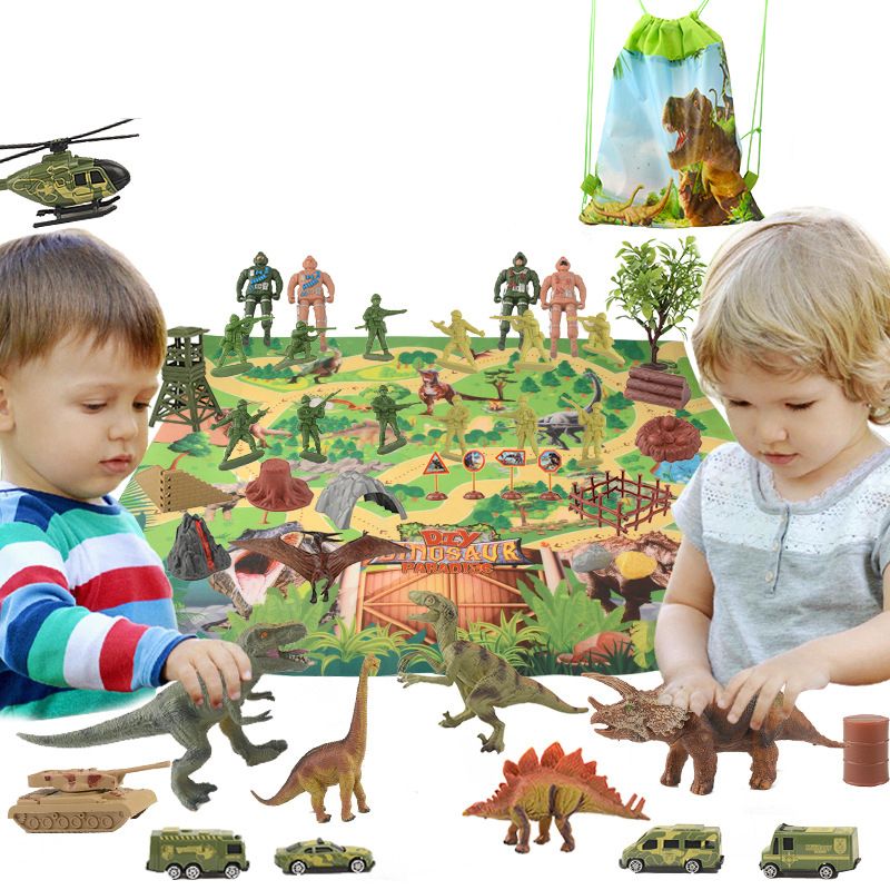 49Pcs Dinosaur Toys Kids Activity Play Mat Realistic Dinosaur Jurassic Dinosaur Play Set Green big image 1