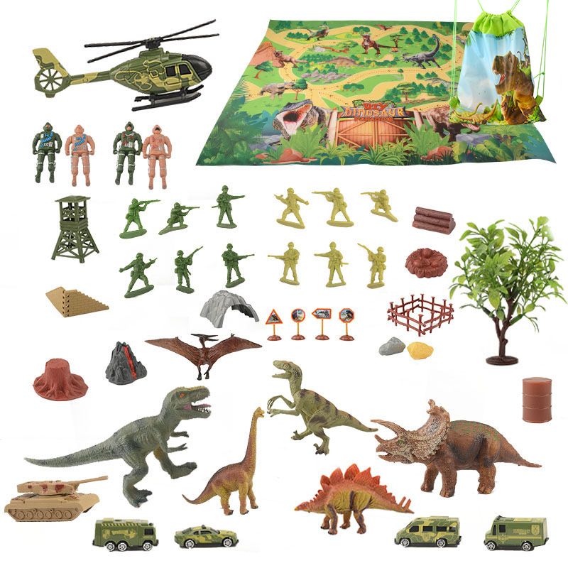 49Pcs Dinosaur Toys Kids Activity Play Mat Realistic Dinosaur Jurassic Dinosaur Play Set Green big image 4
